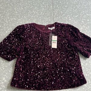 NEW Nanette Lepore Velvet Sequin Short Sleeve Top - Deep Plum